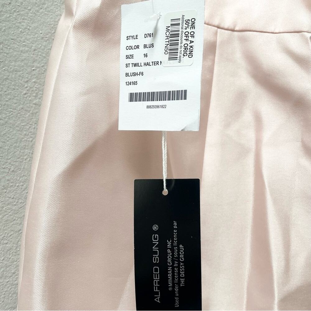 Alfred Sung V-Neck Halter Satin Trumpet Gown in Blush Pink Women's Size 16 $244 - Picture 8 of 8